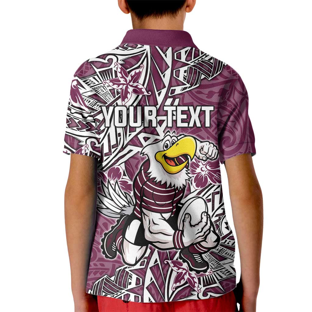 Personalised Manly Warringah Sea Eagles Kid Polo Shirt Polynesian Tribal Pattern With Rugby Sea Eagle Mascot Art