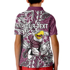 Personalised Manly Warringah Sea Eagles Kid Polo Shirt Polynesian Tribal Pattern With Rugby Sea Eagle Mascot Art