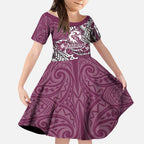 Personalised Manly Warringah Sea Eagles Kid Short Sleeve Dress Polynesian Tribal Pattern With Rugby Sea Eagle Mascot Art