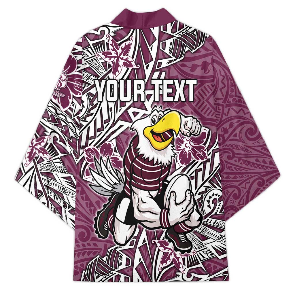 Personalised Manly Warringah Sea Eagles Kimono Polynesian Tribal Pattern With Rugby Sea Eagle Mascot Art