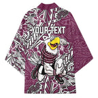 Personalised Manly Warringah Sea Eagles Kimono Polynesian Tribal Pattern With Rugby Sea Eagle Mascot Art