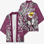 Personalised Manly Warringah Sea Eagles Kimono Polynesian Tribal Pattern With Rugby Sea Eagle Mascot Art