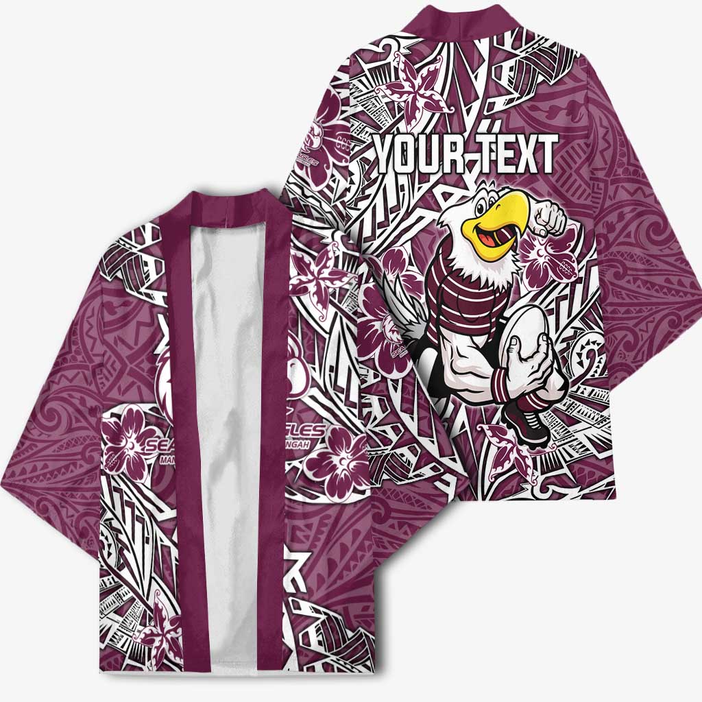Personalised Manly Warringah Sea Eagles Kimono Polynesian Tribal Pattern With Rugby Sea Eagle Mascot Art