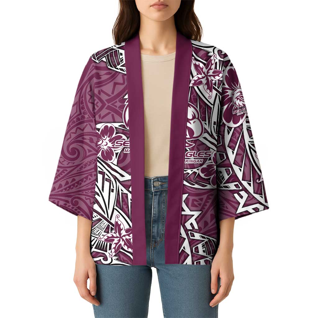 Personalised Manly Warringah Sea Eagles Kimono Polynesian Tribal Pattern With Rugby Sea Eagle Mascot Art