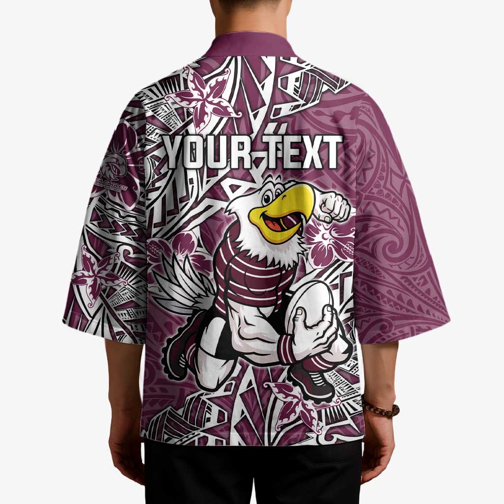 Personalised Manly Warringah Sea Eagles Kimono Polynesian Tribal Pattern With Rugby Sea Eagle Mascot Art