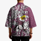 Personalised Manly Warringah Sea Eagles Kimono Polynesian Tribal Pattern With Rugby Sea Eagle Mascot Art