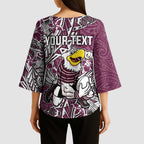 Personalised Manly Warringah Sea Eagles Kimono Sleeve Blouse Polynesian Tribal Pattern With Rugby Sea Eagle Mascot Art