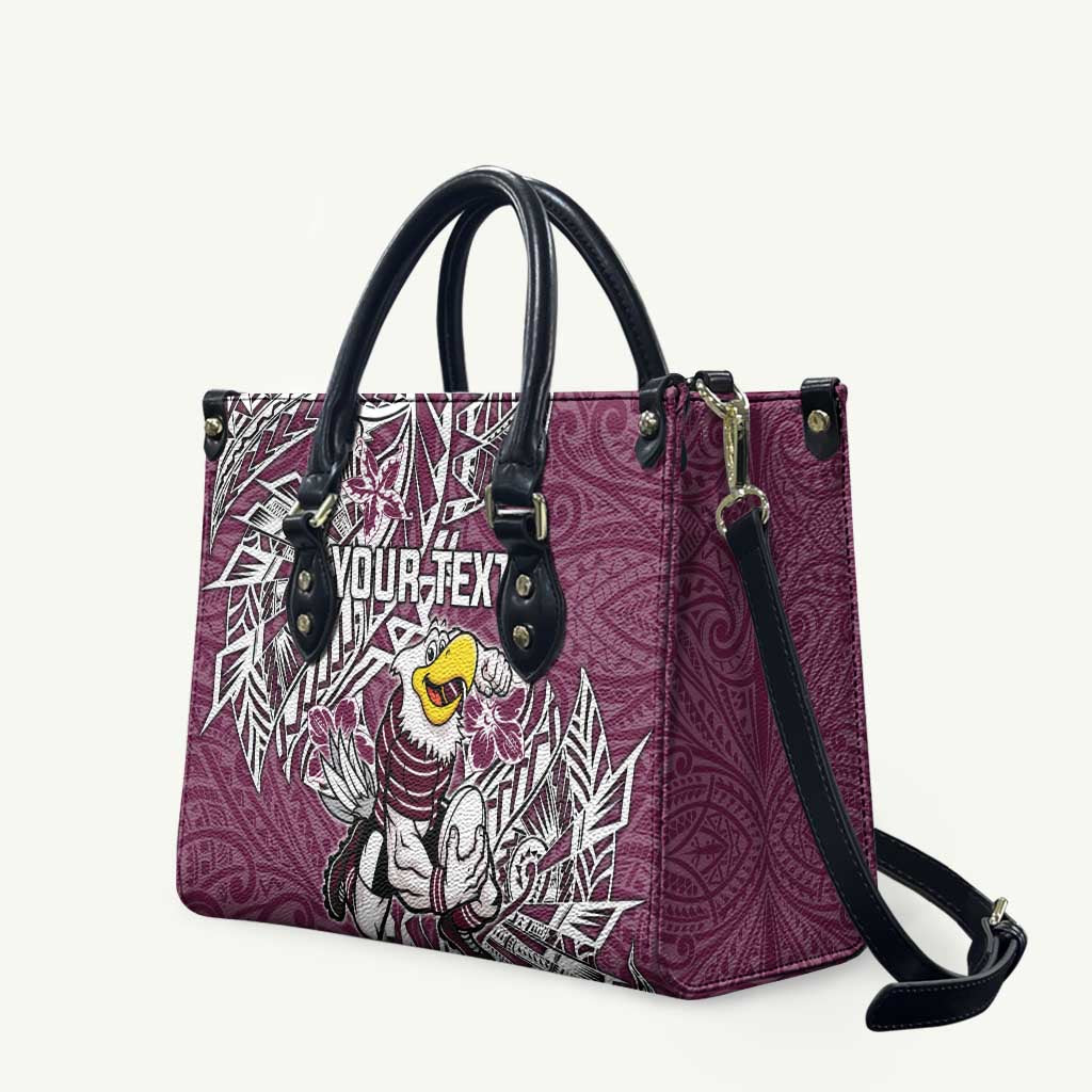 Personalised Manly Warringah Sea Eagles Leather Bag Polynesian Tribal Pattern With Rugby Sea Eagle Mascot Art