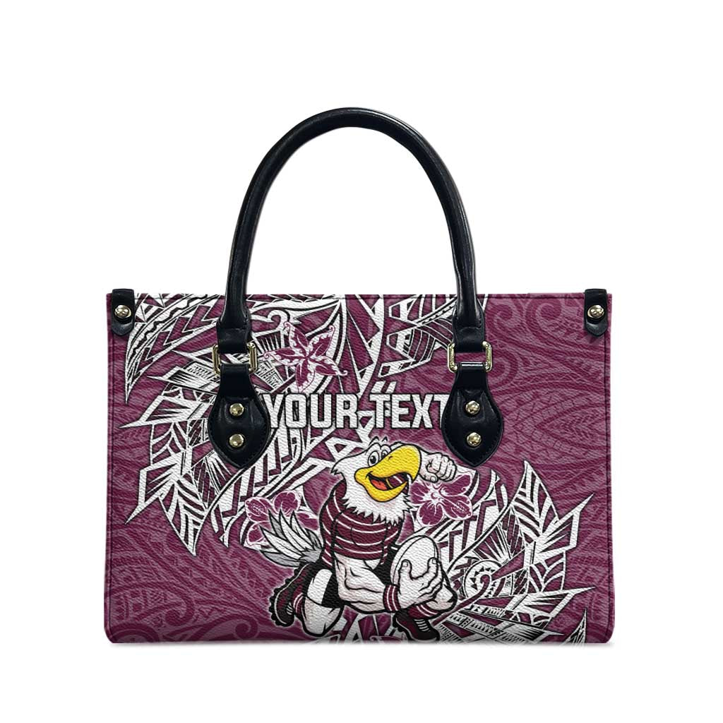 Personalised Manly Warringah Sea Eagles Leather Bag Polynesian Tribal Pattern With Rugby Sea Eagle Mascot Art