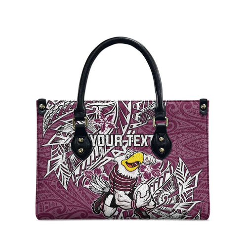 Personalised Manly Warringah Sea Eagles Leather Bag Polynesian Tribal Pattern With Rugby Sea Eagle Mascot Art