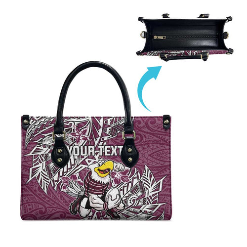 Personalised Manly Warringah Sea Eagles Leather Bag Polynesian Tribal Pattern With Rugby Sea Eagle Mascot Art