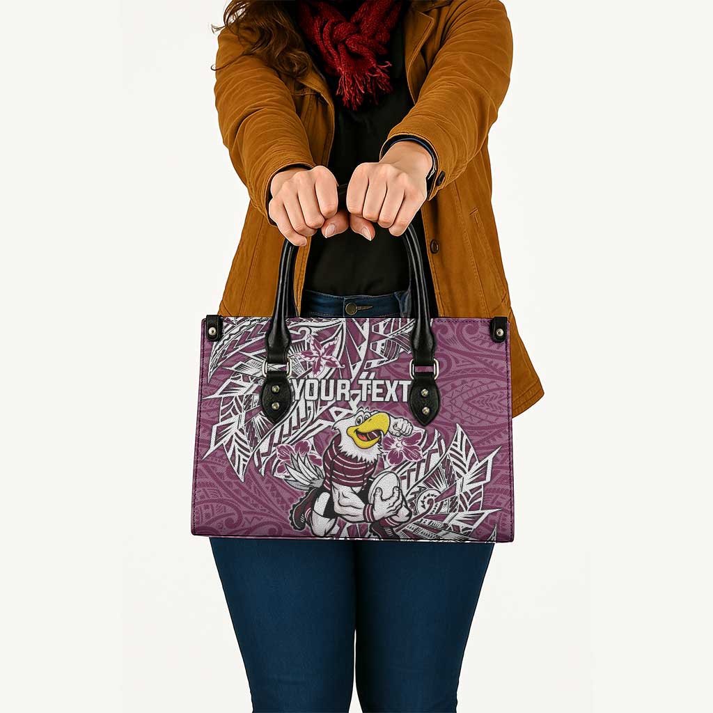 Personalised Manly Warringah Sea Eagles Leather Bag Polynesian Tribal Pattern With Rugby Sea Eagle Mascot Art