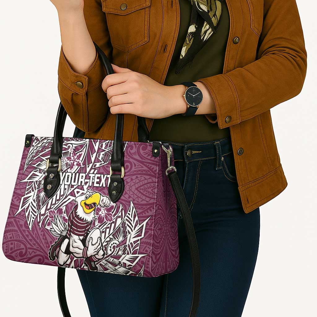 Personalised Manly Warringah Sea Eagles Leather Bag Polynesian Tribal Pattern With Rugby Sea Eagle Mascot Art