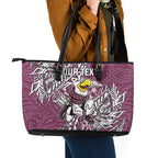 Personalised Manly Warringah Sea Eagles Leather Tote Bag Polynesian Tribal Pattern With Rugby Sea Eagle Mascot Art