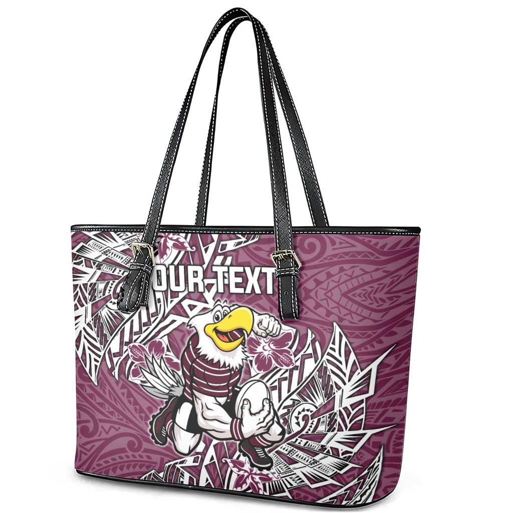 Personalised Manly Warringah Sea Eagles Leather Tote Bag Polynesian Tribal Pattern With Rugby Sea Eagle Mascot Art