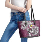 Personalised Manly Warringah Sea Eagles Leather Tote Bag Polynesian Tribal Pattern With Rugby Sea Eagle Mascot Art