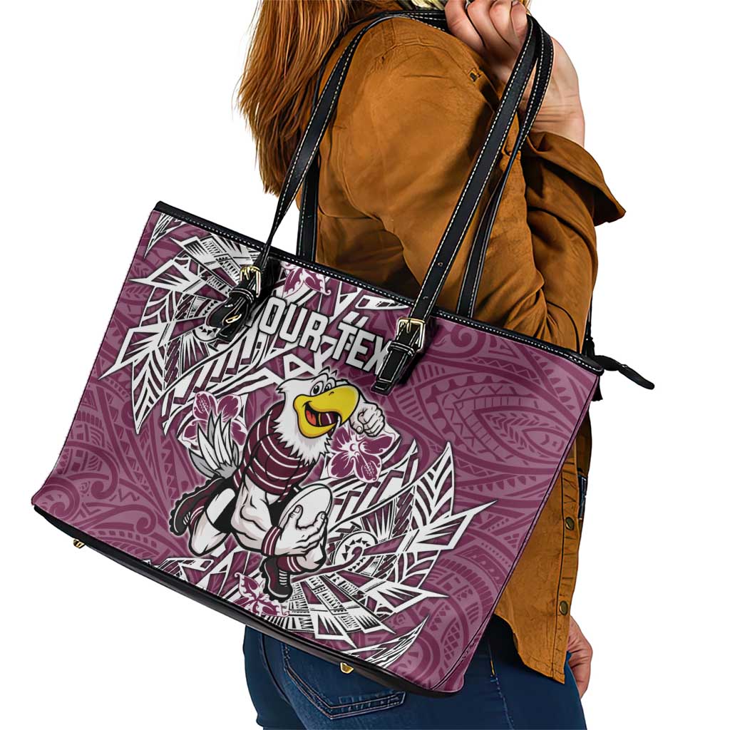 Personalised Manly Warringah Sea Eagles Leather Tote Bag Polynesian Tribal Pattern With Rugby Sea Eagle Mascot Art