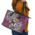 Personalised Manly Warringah Sea Eagles Leather Tote Bag Polynesian Tribal Pattern With Rugby Sea Eagle Mascot Art