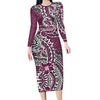 Personalised Manly Warringah Sea Eagles Long Sleeve Bodycon Dress Polynesian Tribal Pattern With Rugby Sea Eagle Mascot Art