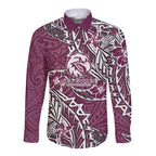 Personalised Manly Warringah Sea Eagles Long Sleeve Button Shirt Polynesian Tribal Pattern With Rugby Sea Eagle Mascot Art