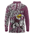 Personalised Manly Warringah Sea Eagles Long Sleeve Polo Shirt Polynesian Tribal Pattern With Rugby Sea Eagle Mascot Art