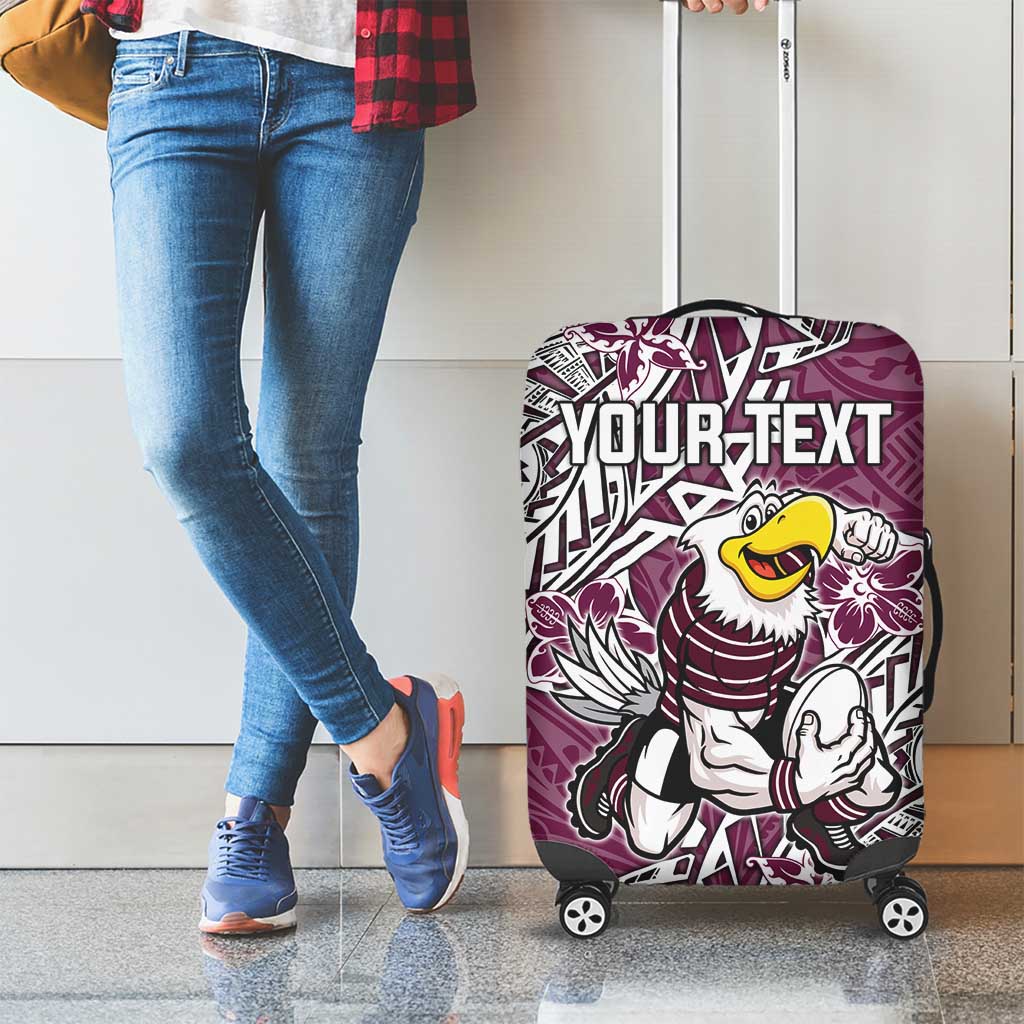 Personalised Manly Warringah Sea Eagles Luggage Cover Polynesian Tribal Pattern With Rugby Sea Eagle Mascot Art