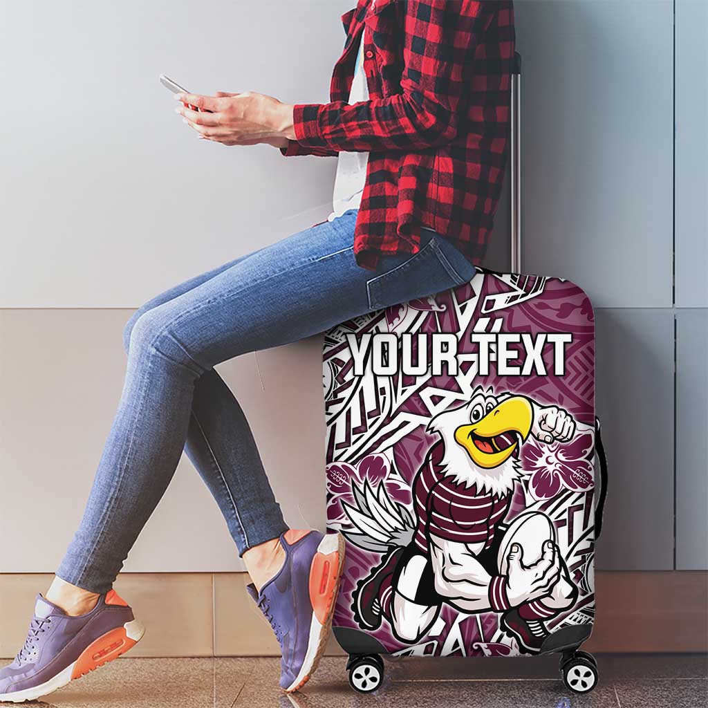 Personalised Manly Warringah Sea Eagles Luggage Cover Polynesian Tribal Pattern With Rugby Sea Eagle Mascot Art