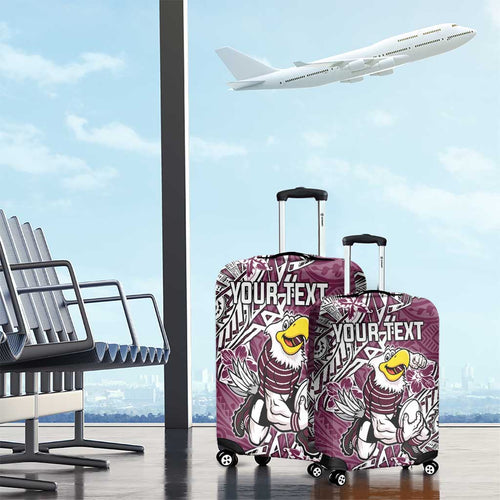 Personalised Manly Warringah Sea Eagles Luggage Cover Polynesian Tribal Pattern With Rugby Sea Eagle Mascot Art