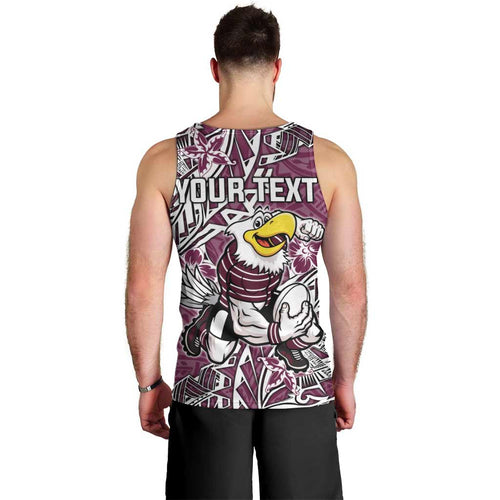 Personalised Manly Warringah Sea Eagles Men Tank Top Polynesian Tribal Pattern With Rugby Sea Eagle Mascot Art