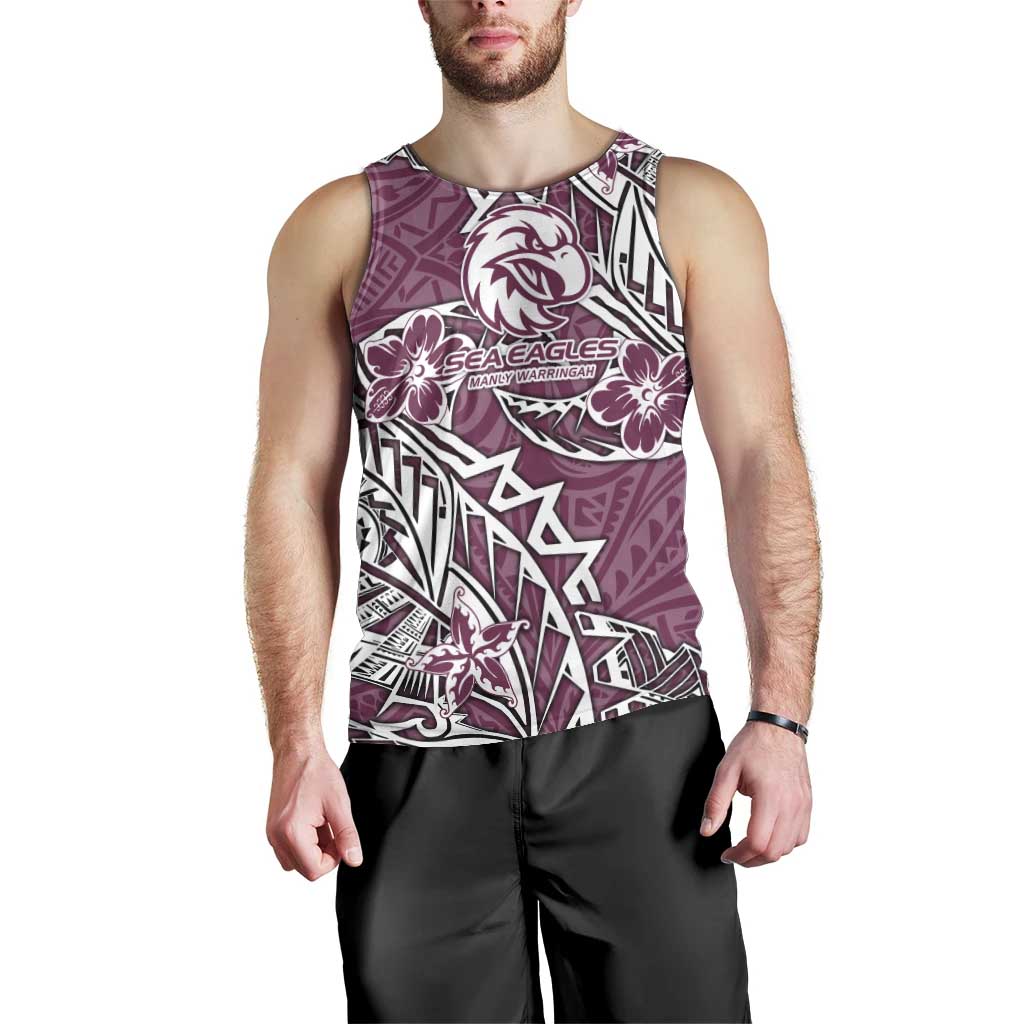 Personalised Manly Warringah Sea Eagles Men Tank Top Polynesian Tribal Pattern With Rugby Sea Eagle Mascot Art