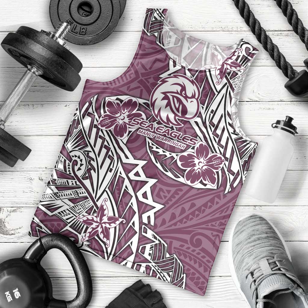 Personalised Manly Warringah Sea Eagles Men Tank Top Polynesian Tribal Pattern With Rugby Sea Eagle Mascot Art