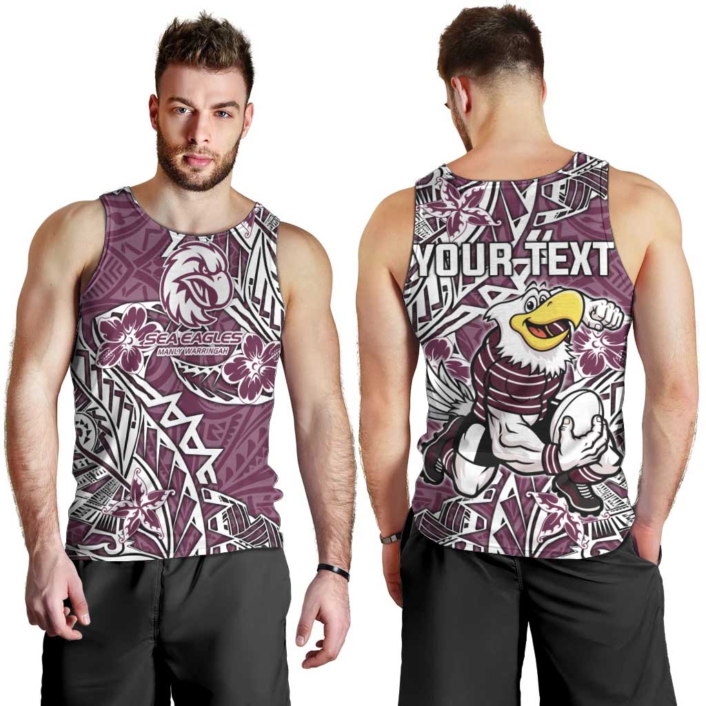 Personalised Manly Warringah Sea Eagles Men Tank Top Polynesian Tribal Pattern With Rugby Sea Eagle Mascot Art
