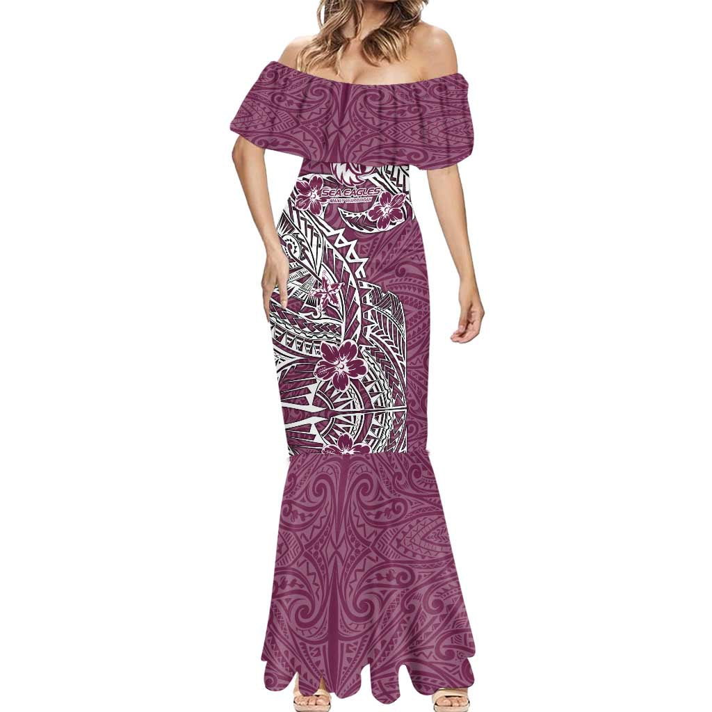 Personalised Manly Warringah Sea Eagles Mermaid Dress Polynesian Tribal Pattern With Rugby Sea Eagle Mascot Art