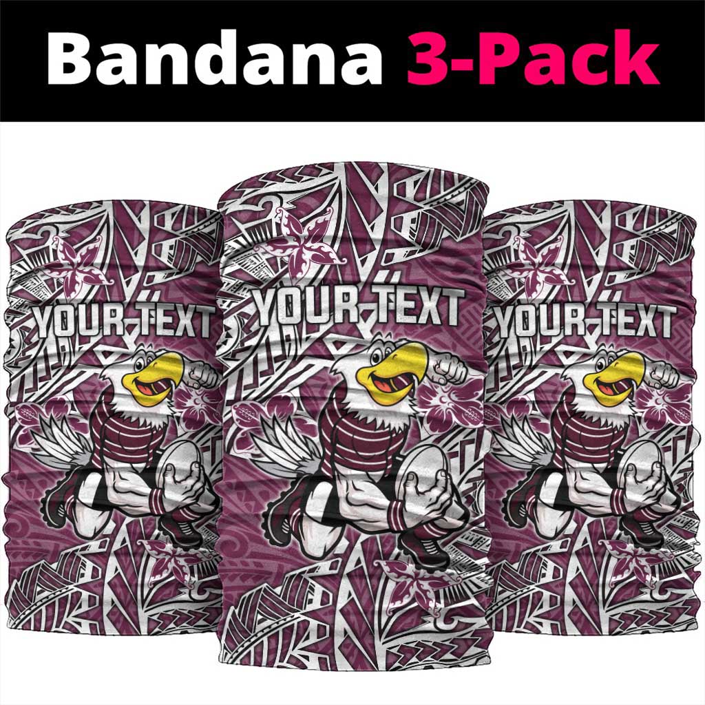 Personalised Manly Warringah Sea Eagles Neck Gaiter Polynesian Tribal Pattern With Rugby Sea Eagle Mascot Art