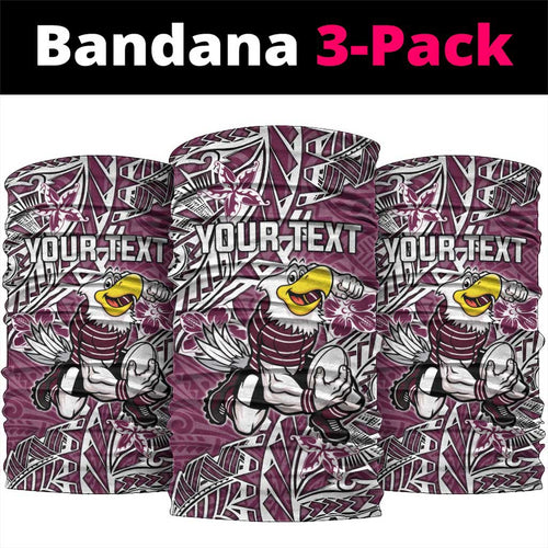 Personalised Manly Warringah Sea Eagles Neck Gaiter Polynesian Tribal Pattern With Rugby Sea Eagle Mascot Art