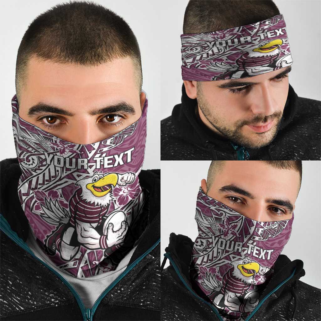 Personalised Manly Warringah Sea Eagles Neck Gaiter Polynesian Tribal Pattern With Rugby Sea Eagle Mascot Art