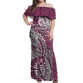 Personalised Manly Warringah Sea Eagles Off Shoulder Maxi Dress Polynesian Tribal Pattern With Rugby Sea Eagle Mascot Art