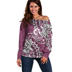 Personalised Manly Warringah Sea Eagles Off Shoulder Sweater Polynesian Tribal Pattern With Rugby Sea Eagle Mascot Art
