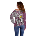 Personalised Manly Warringah Sea Eagles Off Shoulder Sweater Polynesian Tribal Pattern With Rugby Sea Eagle Mascot Art