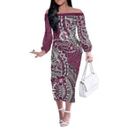 Personalised Manly Warringah Sea Eagles Off The Shoulder Long Sleeve Dress Polynesian Tribal Pattern With Rugby Sea Eagle Mascot Art