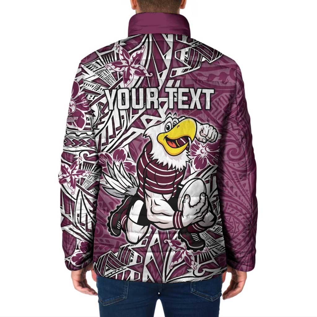 Personalised Manly Warringah Sea Eagles Padded Jacket Polynesian Tribal Pattern With Rugby Sea Eagle Mascot Art