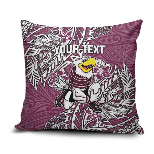 Personalised Manly Warringah Sea Eagles Pillow Cover Polynesian Tribal Pattern With Rugby Sea Eagle Mascot Art
