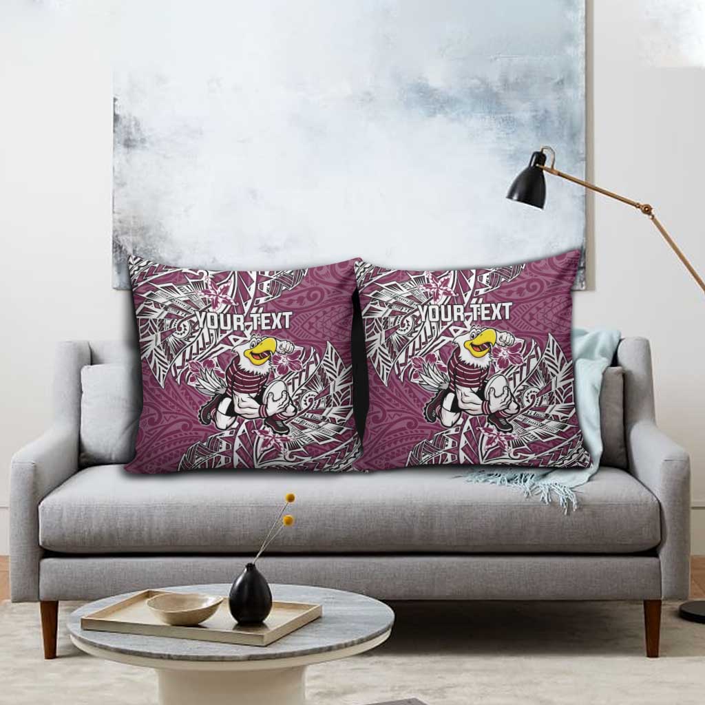Personalised Manly Warringah Sea Eagles Pillow Cover Polynesian Tribal Pattern With Rugby Sea Eagle Mascot Art