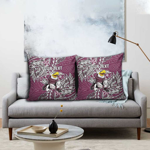 Personalised Manly Warringah Sea Eagles Pillow Cover Polynesian Tribal Pattern With Rugby Sea Eagle Mascot Art