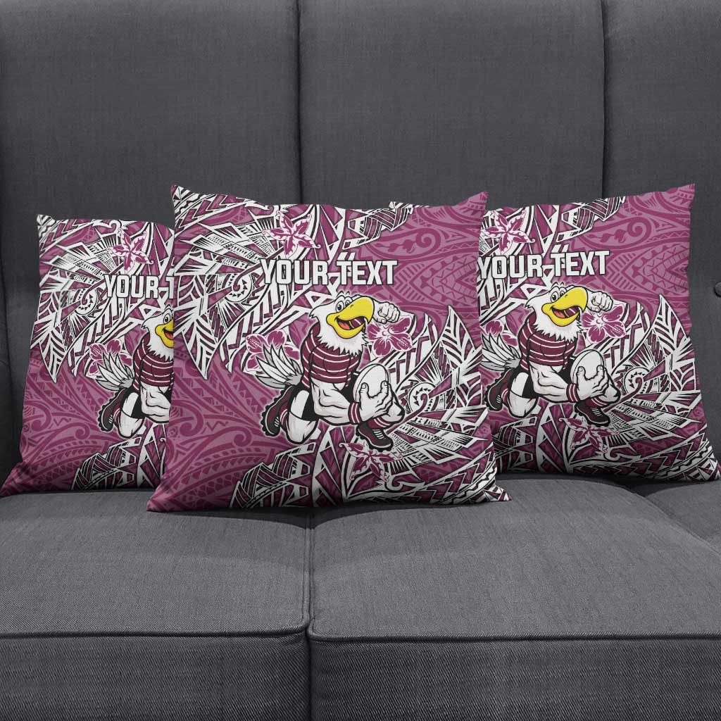 Personalised Manly Warringah Sea Eagles Pillow Cover Polynesian Tribal Pattern With Rugby Sea Eagle Mascot Art