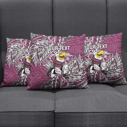 Personalised Manly Warringah Sea Eagles Pillow Cover Polynesian Tribal Pattern With Rugby Sea Eagle Mascot Art