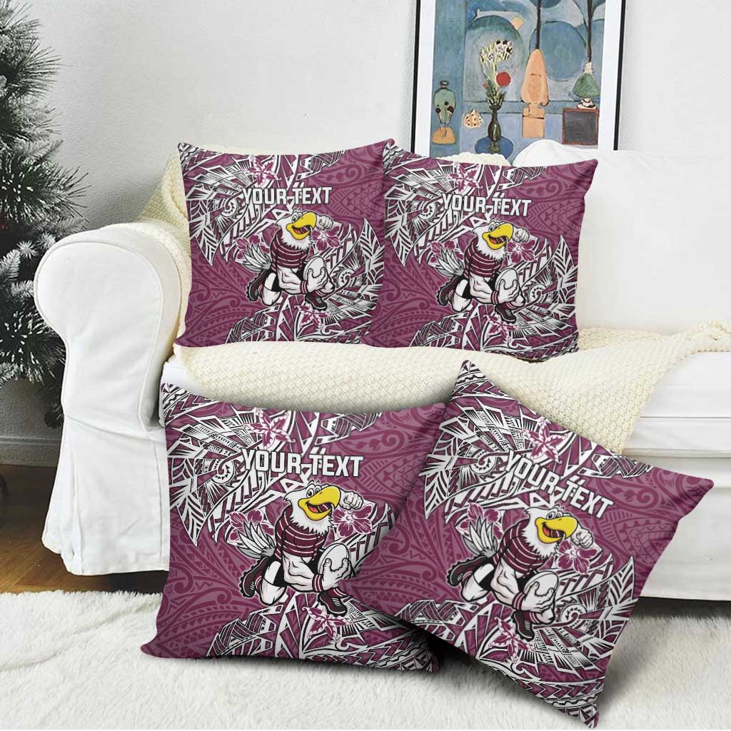 Personalised Manly Warringah Sea Eagles Pillow Cover Polynesian Tribal Pattern With Rugby Sea Eagle Mascot Art