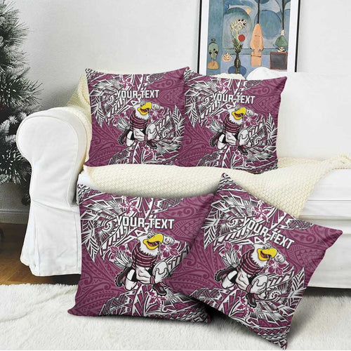 Personalised Manly Warringah Sea Eagles Pillow Cover Polynesian Tribal Pattern With Rugby Sea Eagle Mascot Art