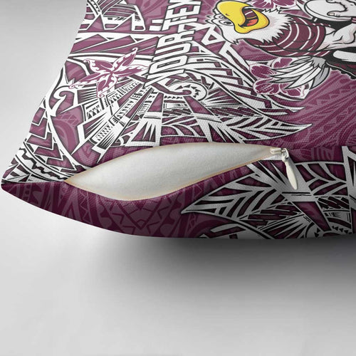 Personalised Manly Warringah Sea Eagles Pillow Cover Polynesian Tribal Pattern With Rugby Sea Eagle Mascot Art