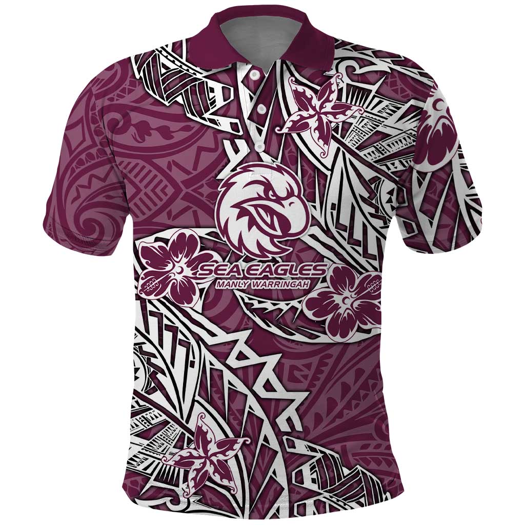 Personalised Manly Warringah Sea Eagles Polo Shirt Polynesian Tribal Pattern With Rugby Sea Eagle Mascot Art
